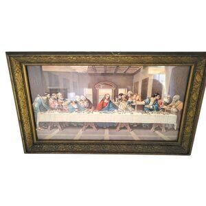 The Last Supper Antique Framed Christian Art. Intricate textured frame. 17" long